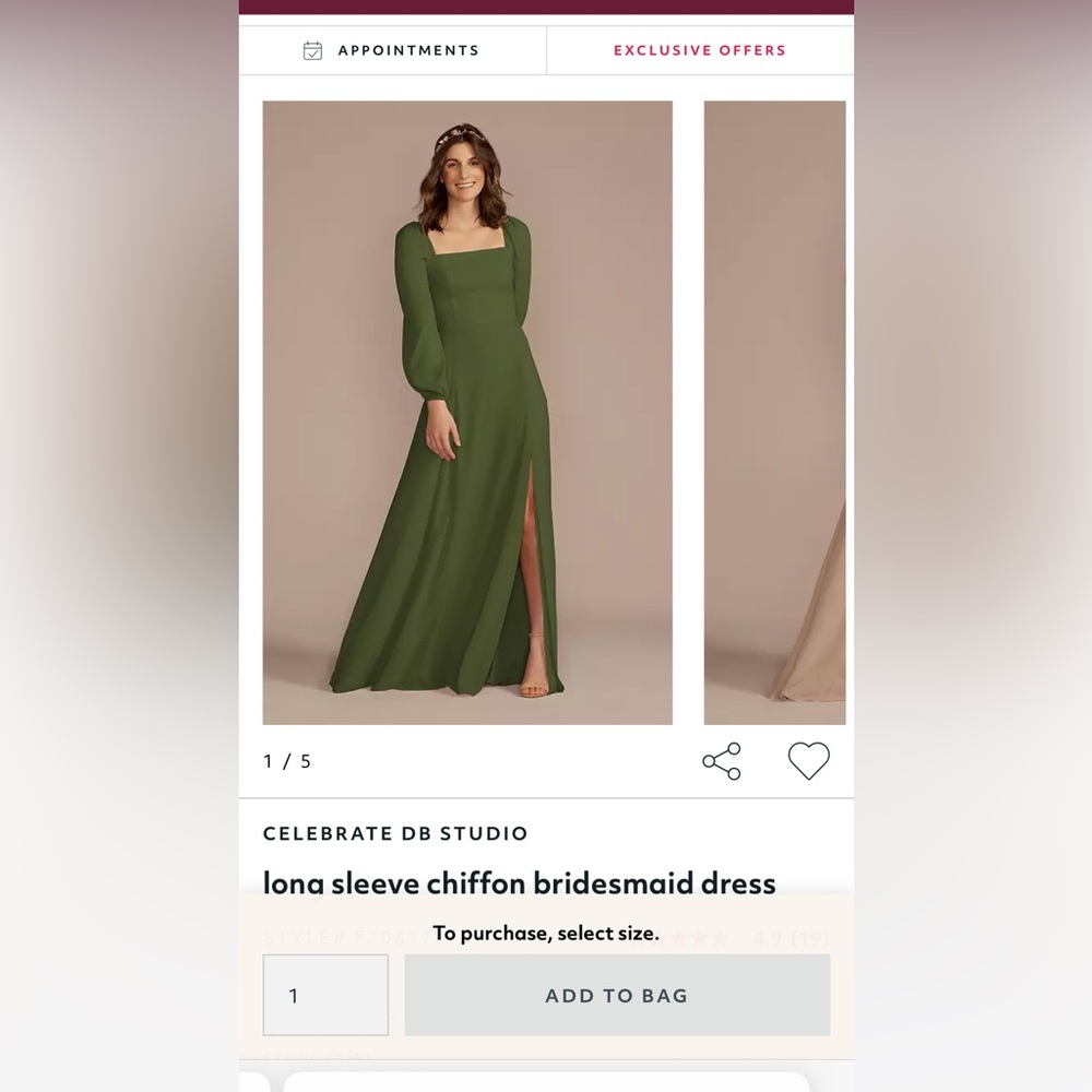NWT Olive Green Davids Bridal Bridesmaids Dress